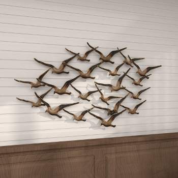 Metal Bird Flying Flock Of Wall Decor Gold - Olivia & May