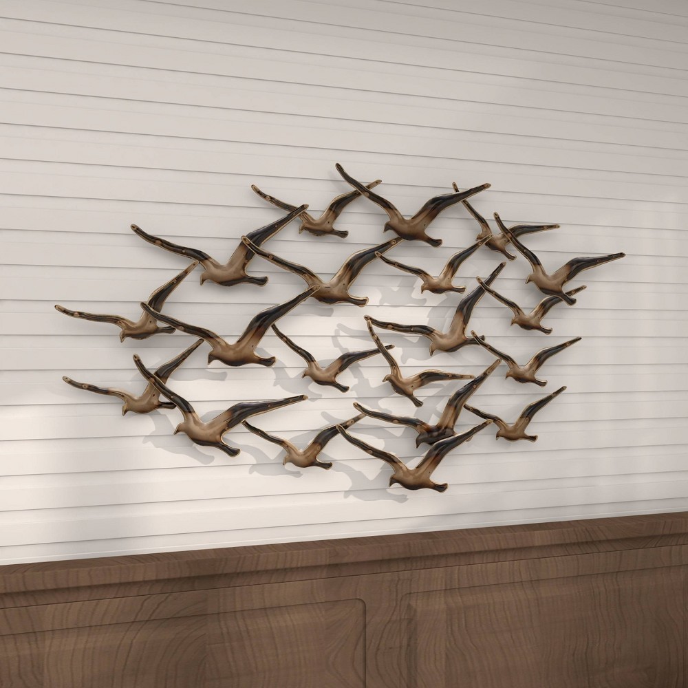 Photos - Wallpaper Metal Bird Flying Flock Of Wall Decor Gold - Olivia & May