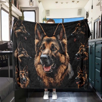 German Shepherd Dog Print Flannel Blanket, All-Season Seat Cover, Soft Plush Throw for Indoor & Outdoor Use, Christmas Gift.