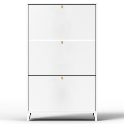 TIRAMISUBEST White 3-Drawer Steel Shoe Cabinet - Modern Flip-Door Storage Organizer for Entryway, Hallway or Bedroom