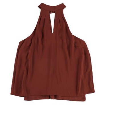 bar III Womens Keyhole Cold Shoulder Blouse, Brown, X-Large