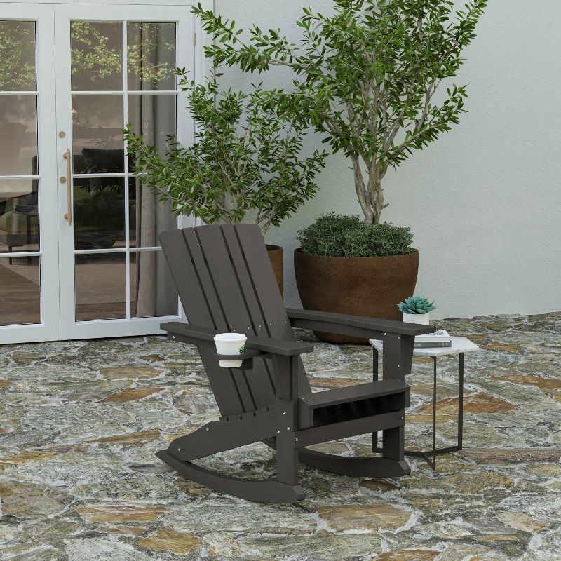 Merrick Lane HDPE Adirondack Chair with Cup Holder and Pull Out Ottoman, All-Weather HDPE Indoor/Outdoor Chair, 3 of 13