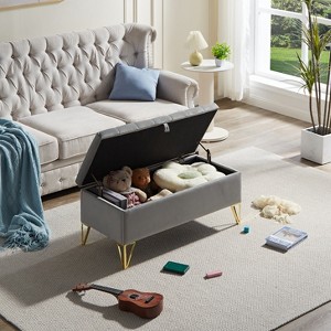 Vynxaria Upholstered Storage Bench ¨C Elegant Velvet Ottoman with Gold Legs - 1 of 4