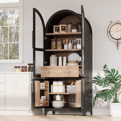 GDFStudio Shane 71" Tall Arched Kitchen Pantry Cabinet with Glass Doors, Adjustable Shelves and Hidden Drawer, Black — фото 3