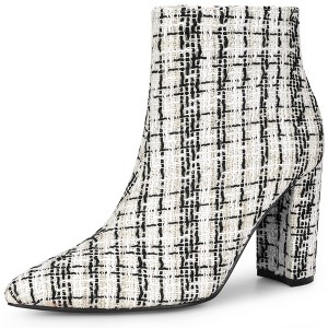 Perphy Women's Pointy Toe Tweed Plaid Block Heel Ankle Boots - 1 of 3
