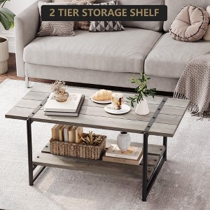 Rectangular Coffee Table for Living Room, Walnut Brown Engineered Wood Top with Storage Shelf Ideal for Indoor Use - 1 of 4