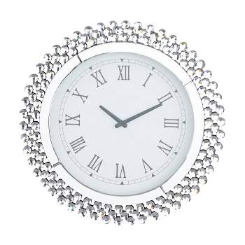 20"x2" Glass Starburst Round Mirrored Wall Clock Silver - Olivia & May