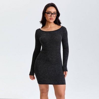 Women's Back Tie Sweater Knit Mini Babydoll Dress - Wild Fable™ Black