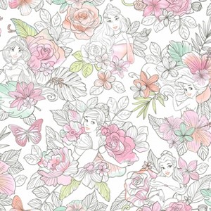 Disney Princess Royal Floral Peel and Stick Kids' Wallpaper - RoomMates: Vinyl, Self-Adhesive, Botanical, 28 Sq Ft Coverage - 1 of 4