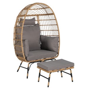 Infurnic Patio Accent Chairs, Outdoor Wicker Egg Chair with Soft Cushions and Footstool for Patio Backyard Living Room, Gray, 36.22"*27.2"*57.1" - 1 of 4