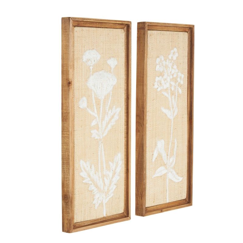 Olivia &#38; May Set of 2 Wood Floral Textured Wall Decors with White Painted Accents Cream, 3 of 6