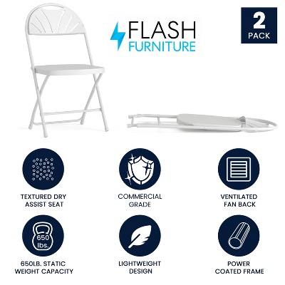 White Powder-Coated Steel Mid-Back Folding Chairs, Set of 2