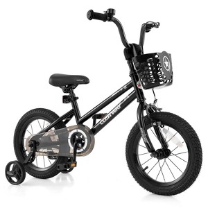 Costway 12"/14"/16"/18" Kid’s Bike with Training Wheels Adjustable Handlebar & Seat Handbrake Black/Pink/Silver - 1 of 4