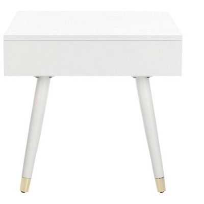 White and Gold Rectangular Wood End Table with Storage