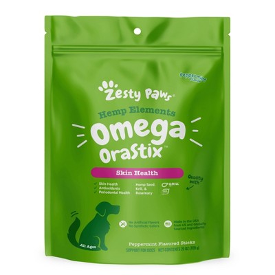 Zesty Paws Hemp Elements Omega OraStix for Dogs - Peppermint Flavor - 25oz