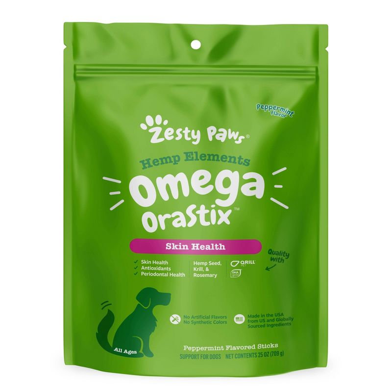Zesty Paws Hemp Elements Omega OraStix for Dogs - Peppermint Flavor - 25oz, 1 of 5