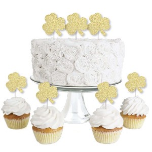 Big Dot of Happiness Gold Glitter Shamrock - No-Mess Real Gold Glitter Dessert Cupcake Toppers - St. Patrick's Day Party Clear Treat Picks - Set of 24 - 1 of 4