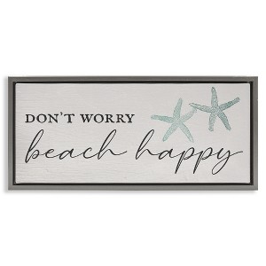 Stupell Industries Don't Worry Beach Happy Floating Frame Canvas Art, Gray, 31" x 14" - 1 of 4