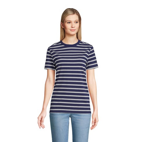 Lands' End Women's Short Sleeve Super T Crew Neck T-shirt - X-Small - Deep  Sea Navy Founders Stripe