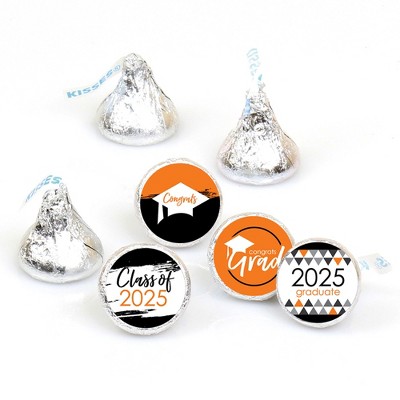 Big Dot of Happiness 2025 Orange Graduation Party Round Candy Sticker Favors - Labels Fits Chocolate Candy (1 Sheet of 108)