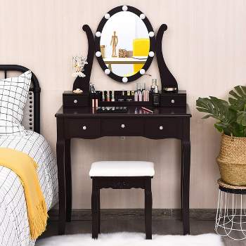 Costway Vanity Table Set w/10 Light Bulbs and Touch Switch Makeup Dressing Table