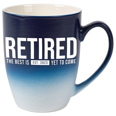 Elanze Designs Retired The Best Is Yet To Come Est 2023 Two Toned Ombre Matte Navy Blue and White 12 ounce Ceramic Stoneware Coffee Cup Mug