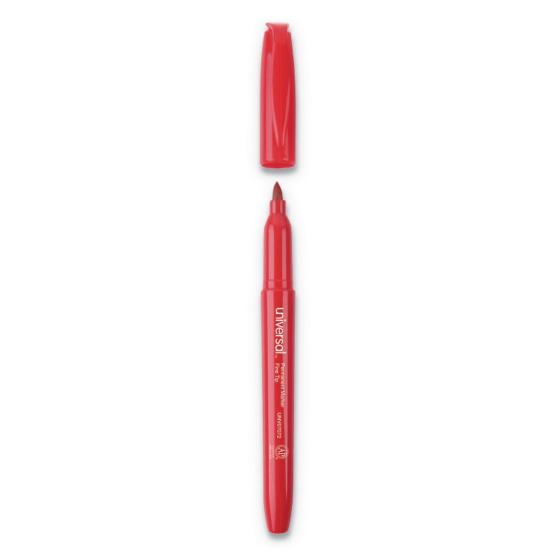 UNIVERSAL Pen Style Permanent Markers Fine Point Red Dozen 07072, 2 of 10