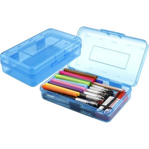 Fmeida Pencil Box, Large Capacity Clear Pencil Case, 1 Pack Hard Pencil Case, Clear Crayon Box with Snap-tight Lid Stackable Design - 1 of 4