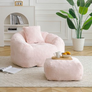 Sapphtopaz Giant Shell-Shaped Bean Bag Chair with Footstool Oversized Lazy Sofa Chair Bean Bag Chairs for Adults for Gaming, Watching TV - 1 of 4