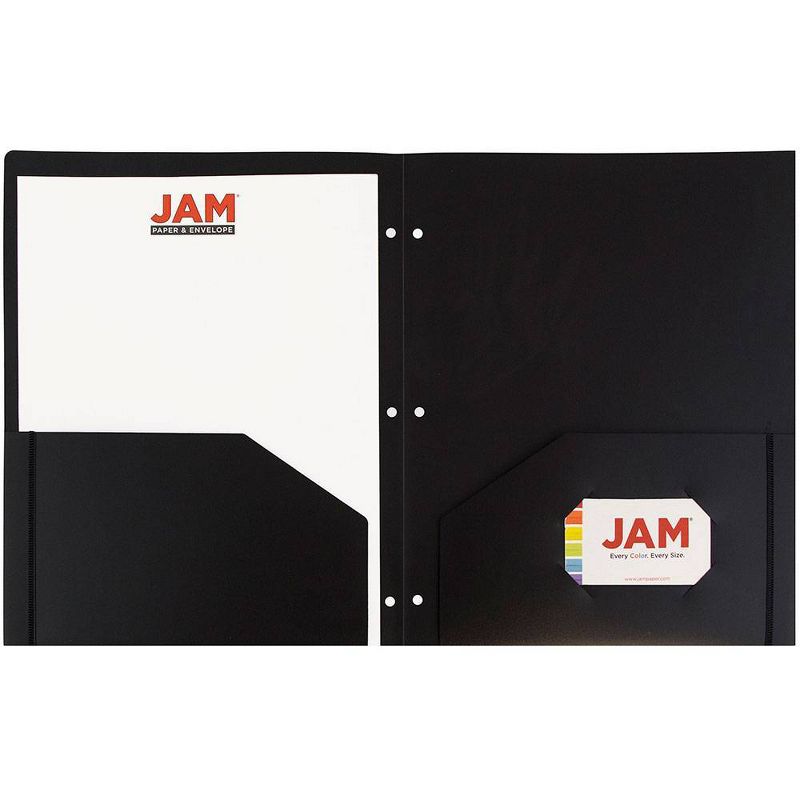JAM 6pk Heavy Duty 3 Hole Punch 2 Pocket School Presentation Paper Folder Black, 4 of 11