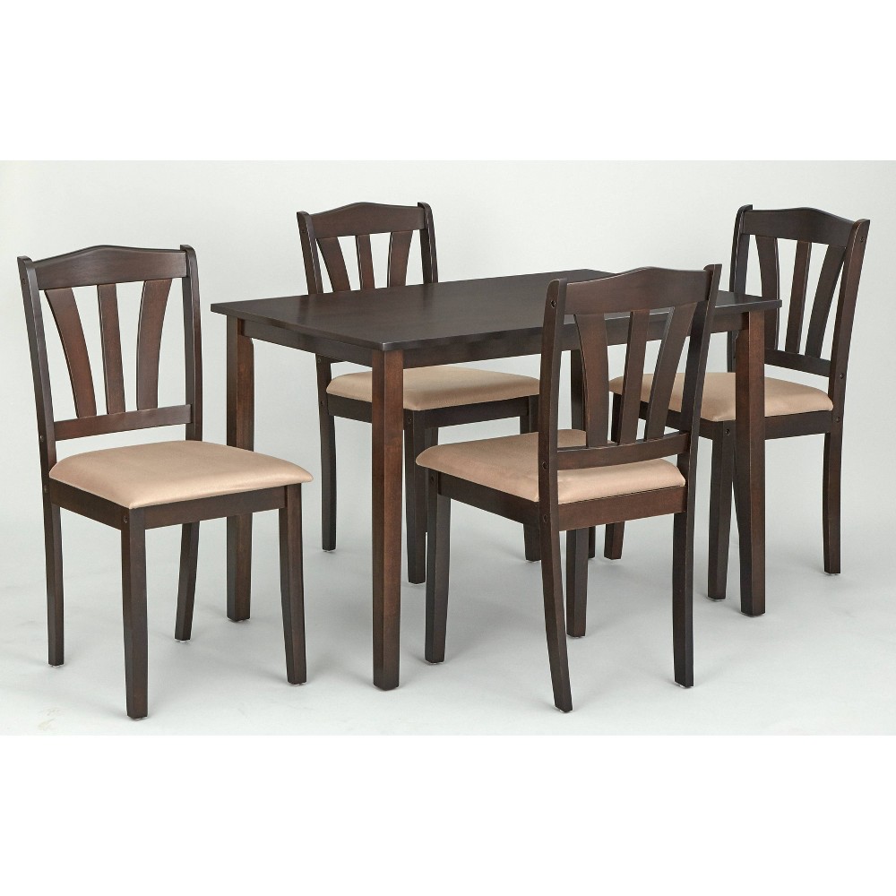 Buylateral 5pc Metropolitan Dining Set Espresso: Rubberwood Construction, Microfiber Cushions, Non-Extension Table