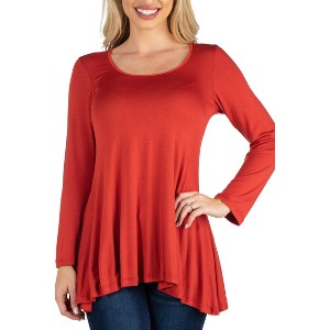 24seven Comfort Apparel Womens Long Sleeve Solid Color Swing Style Flared Tunic Top - 1 of 4