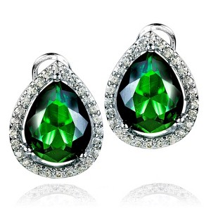 ELYA Green Pear-Cut Cubic Zirconia Halo Sterling Silver Earrings (16mm) - 1 of 3