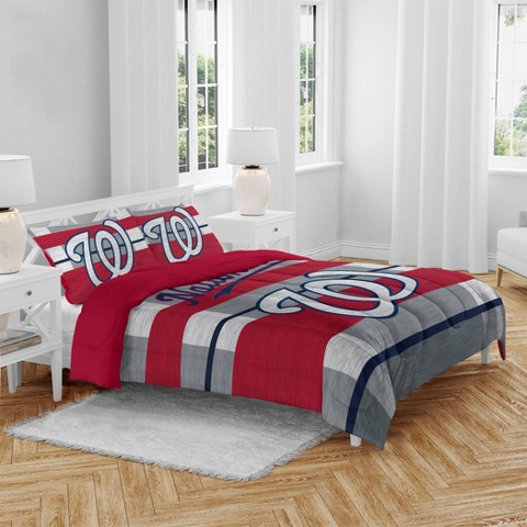MLB Washington Nationals Heathered Stripe Queen Bedding Set in a Bag - 3pc