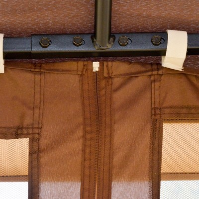 Brown 10' x 10' Metal Patio Gazebo with Mesh Netting