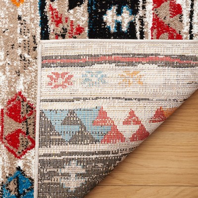 Ivory and Multicolor Hand-Knotted Synthetic Area Rug