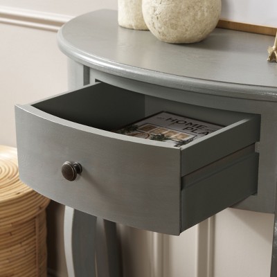 Gray Pine Wood Demilune Console Table with Storage
