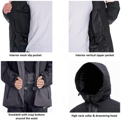 Мужские куртки Alpine Swiss Mens Waterproof Ski Jacket Hooded Snowboarding Coat Warm Winter Snow Jacket Raincoat Black Charcoal Small — фото 4