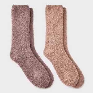 Women's Solid 2pk Cozy Crew Socks - Auden™ - 1 of 3