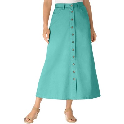 Woman Within Women's Plus Size Petite Perfect Cotton Button Front Denim Skirt