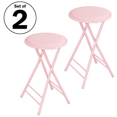 Set of 2 Counter Height Bar Stools – 24-Inch Backless Folding Chairs with 225lb Capacity for Kitchen, Rec Room, or Game Room by Trademark Home (Pink)