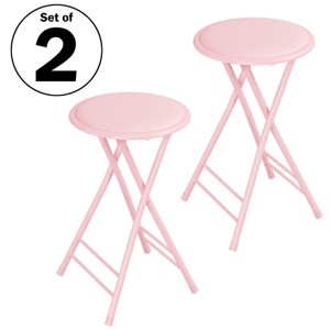 Set of 2 Counter Height Bar Stools – 24-Inch Backless Folding Chairs with 225lb Capacity for Kitchen, Rec Room, or Game Room by Trademark Home (Pink) - 1 of 4