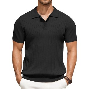 COOFANDY Men's Knit Polo Shirts Short Sleeve Ribbed Knitted Shirt Summer Lightweight Casual Golf Shirts - 1 of 4