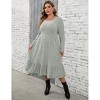 Plus Size Women's Ribbed Knit Maxi Dress - High Waist, Side Pockets, Round Neck Long Ankle-Length Dress - 4 of 4