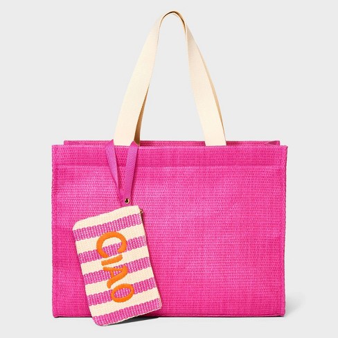 Elevated Straw Tote Handbag with Zip Pouch - A New Day™ Pink
