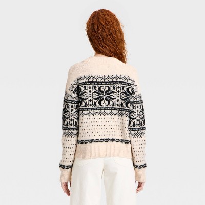 Women's Cozy Alpine Snowflake Crewneck Pullover Sweater - Universal Thread' Cream - image 2