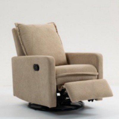 Modern Velvet Reclining Accent Chair with Manual Button Control and Leg Rest, 360° Swivel 1-Seat Sofa for Living Room or Bedroom–The Pop Home