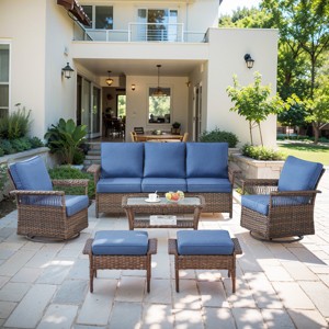 POCASSY 6 Piece All Weather Wicker Patio Furniture Set, Outdoor Conversation Set with Patio Sofa Couch Swivel Patio Chairs Coffee Table and Ottomans - 1 of 4