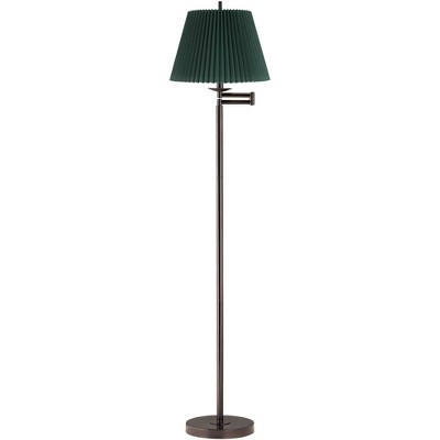 360 Lighting 60" High Green Pleated Shade Bronze Swing Arm Floor Lamp