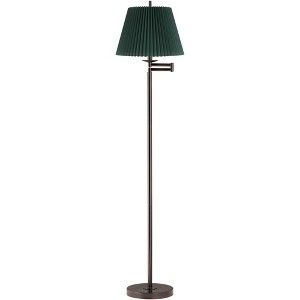 360 Lighting 60" High Green Pleated Shade Bronze Swing Arm Floor Lamp - 1 of 4